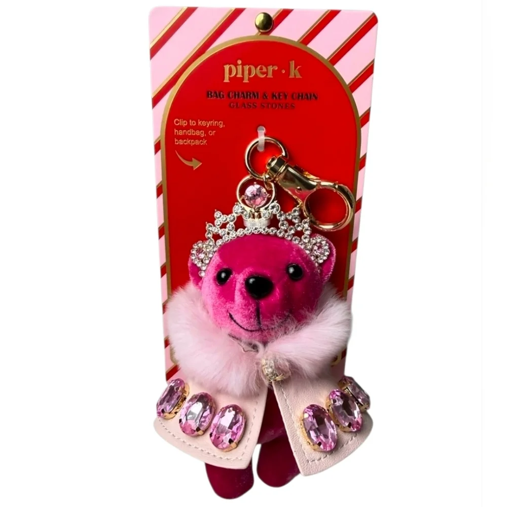 💕▪️Piper K▪️Pink Princess Bear Bag Charm with Rhinestones